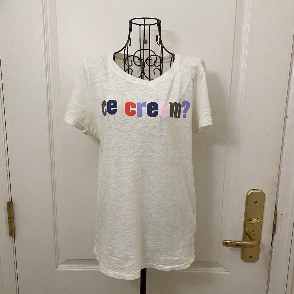 GUC J. Crew Women "ICE CREAM?" Graphic T-Shirt In Cream 100% Cotton Size Medium